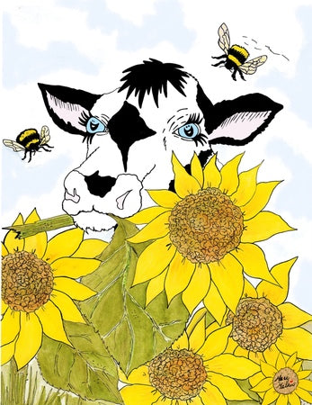 Bella Cow Among Sunflowers