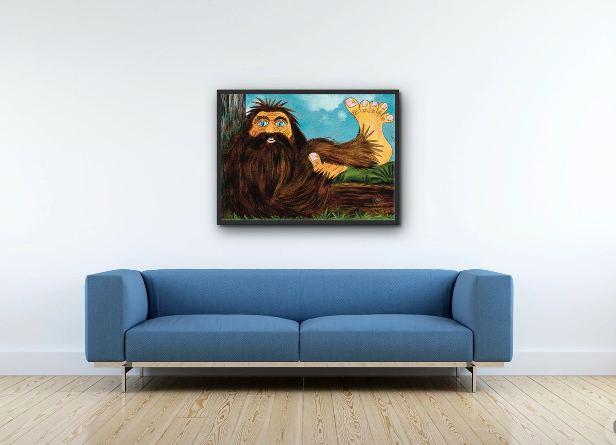 Benjamin Bigfoot - large 24 x 36 framed art print shown hanging on a wall