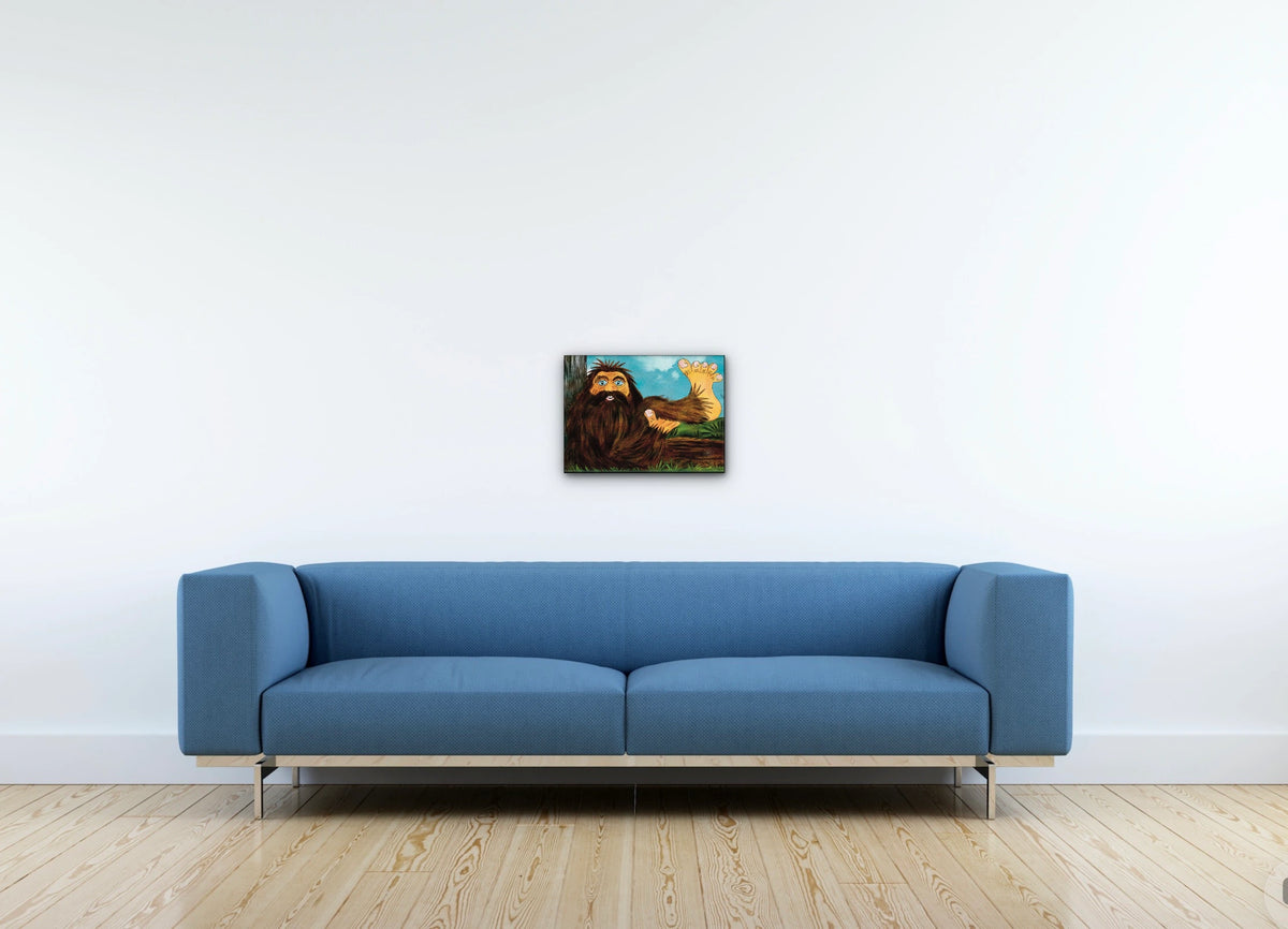 Benjamin Bigfoot - medium 12 x 16 unframed art print shown hanging on a wall