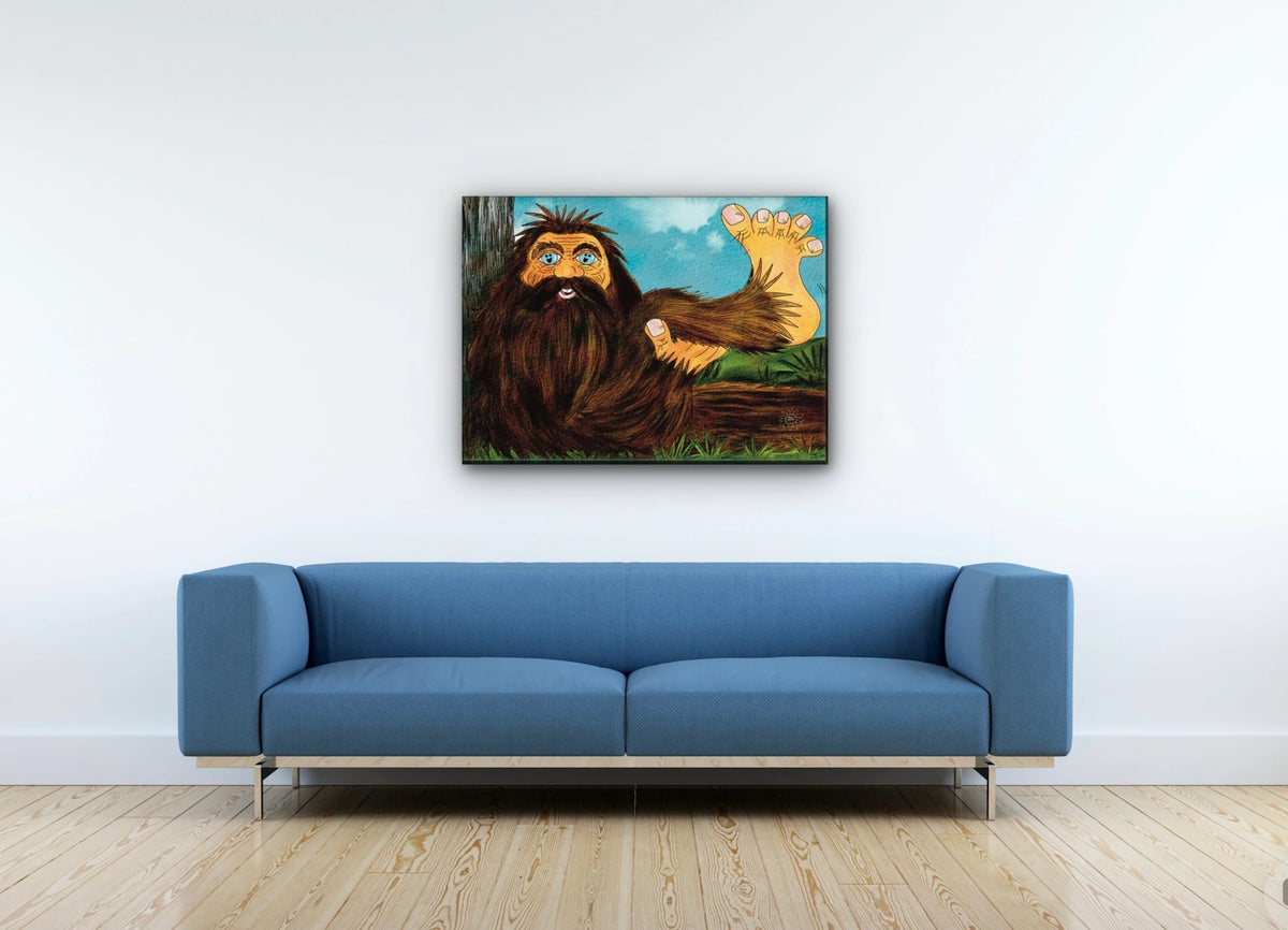 Benjamin Bigfoot - large 24 x 36 unframed art print shown hanging on a wall