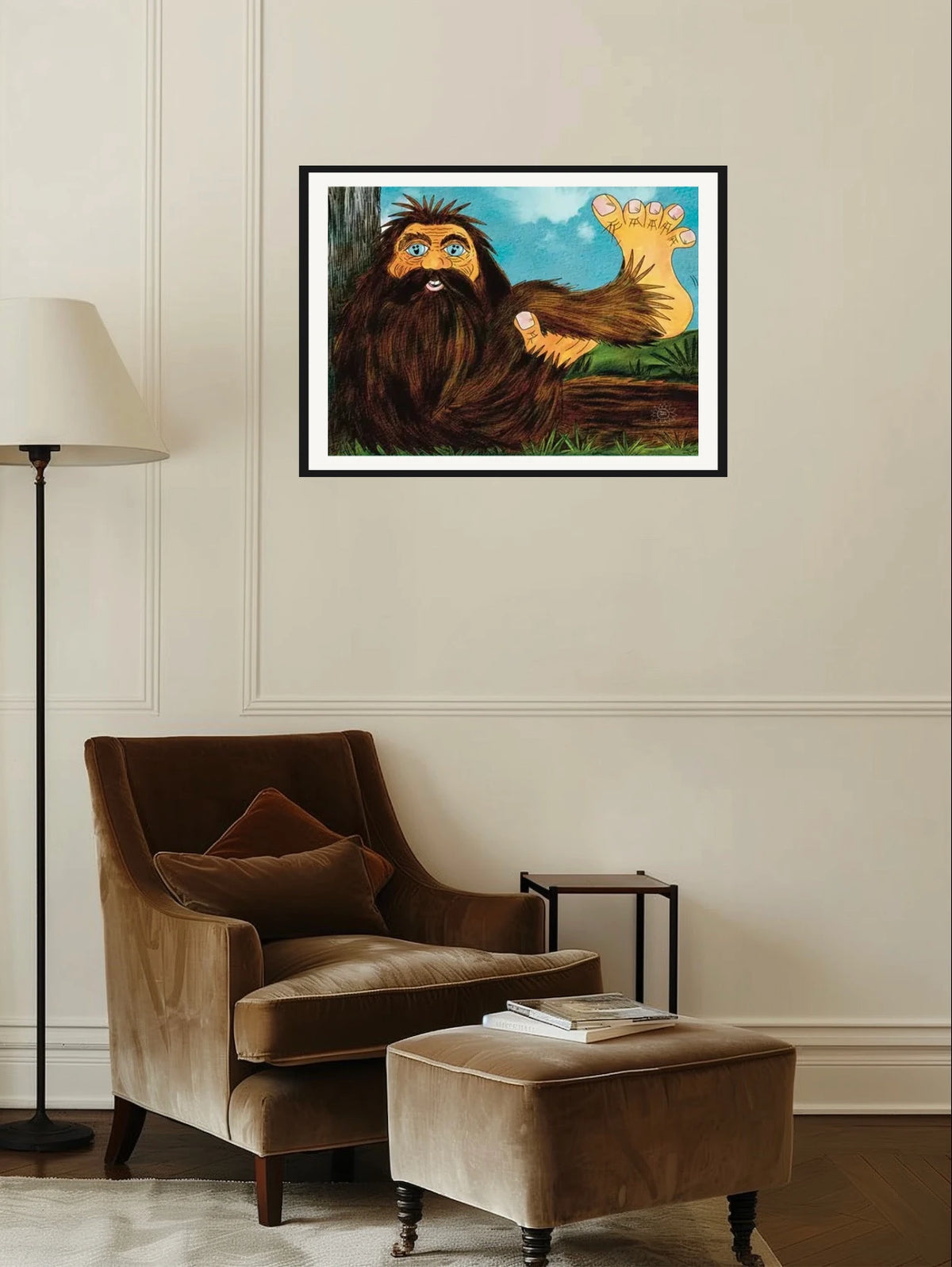 Benjamin Bigfoot - large 24 x 36 matted and framed art print shown hanging on a wall