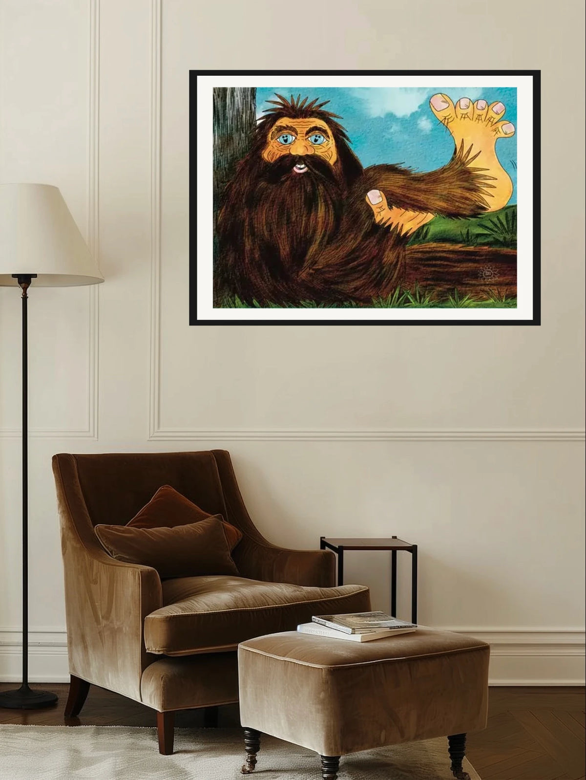Benjamin Bigfoot - extra large 36 x 48 matted and framed art print shown hanging on a wall