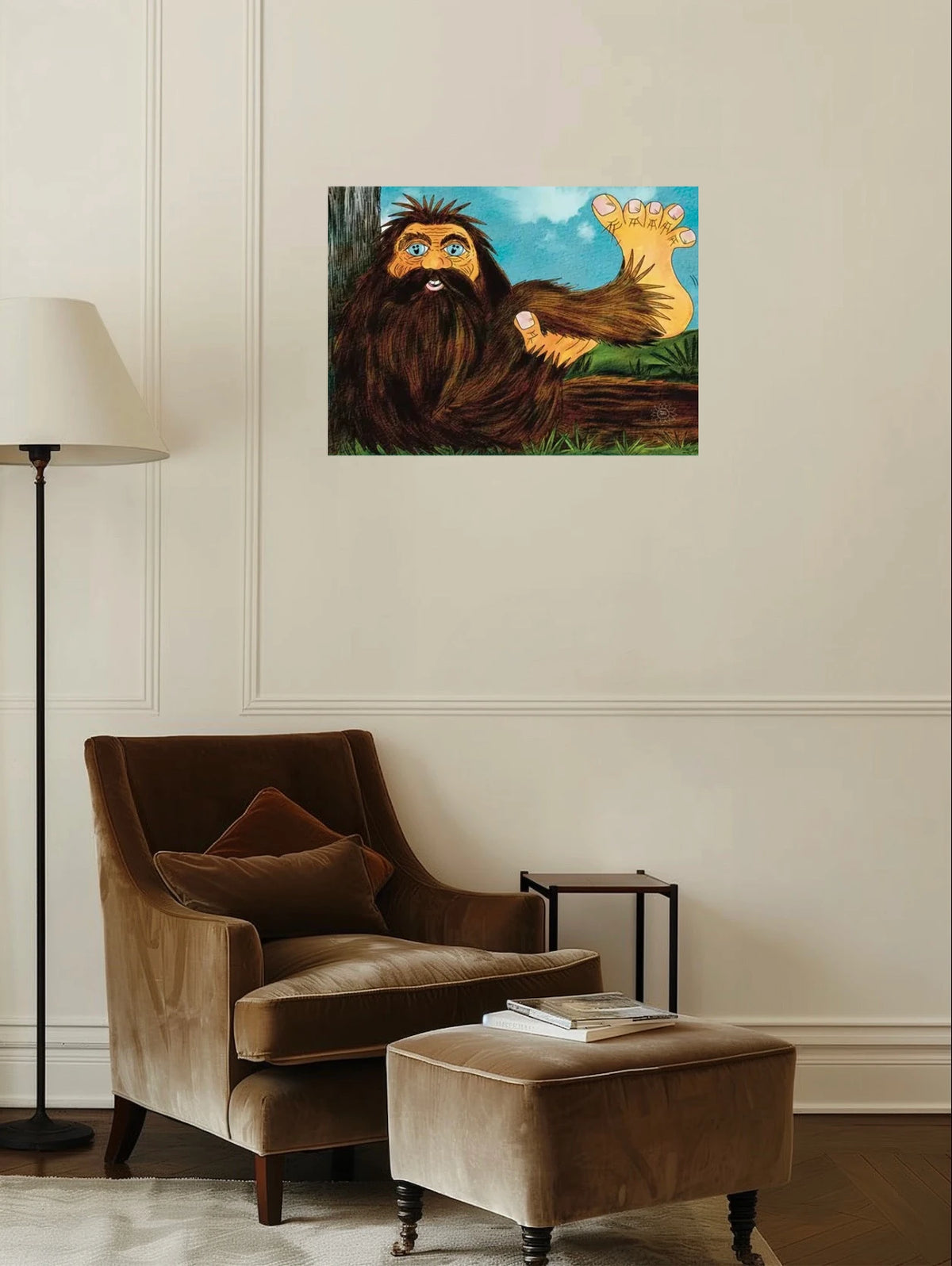 Benjamin Bigfoot - large 24 x 36 unframed art print shown hanging on a wall