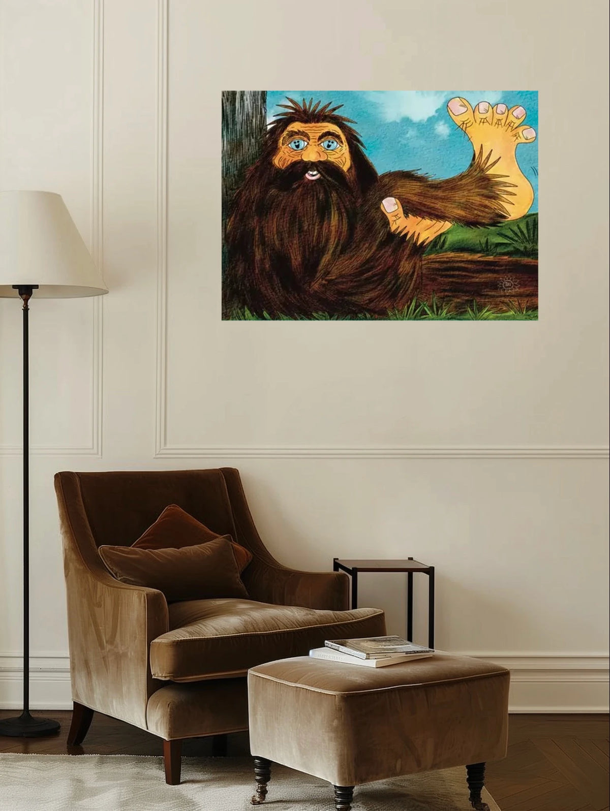 Benjamin Bigfoot - extra large 36 x 48 unframed art print shown hanging on a wall