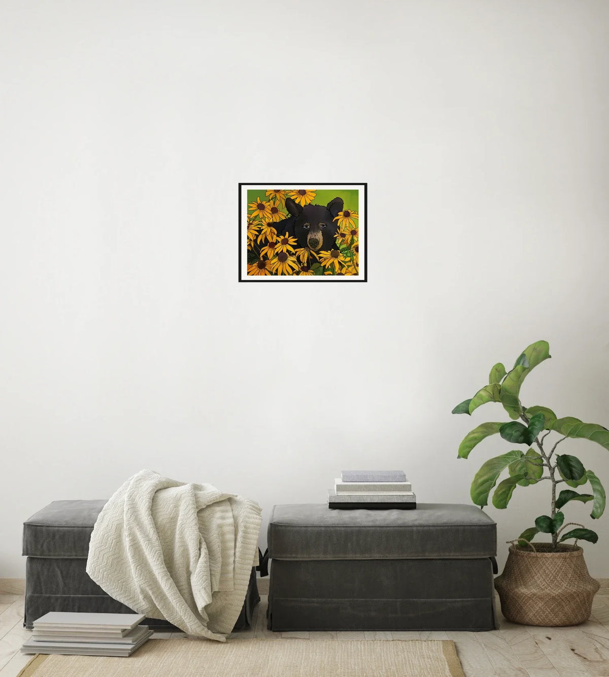 Blackberry Jean - medium 12 x 16 matted and framed art print shown hanging on a wall