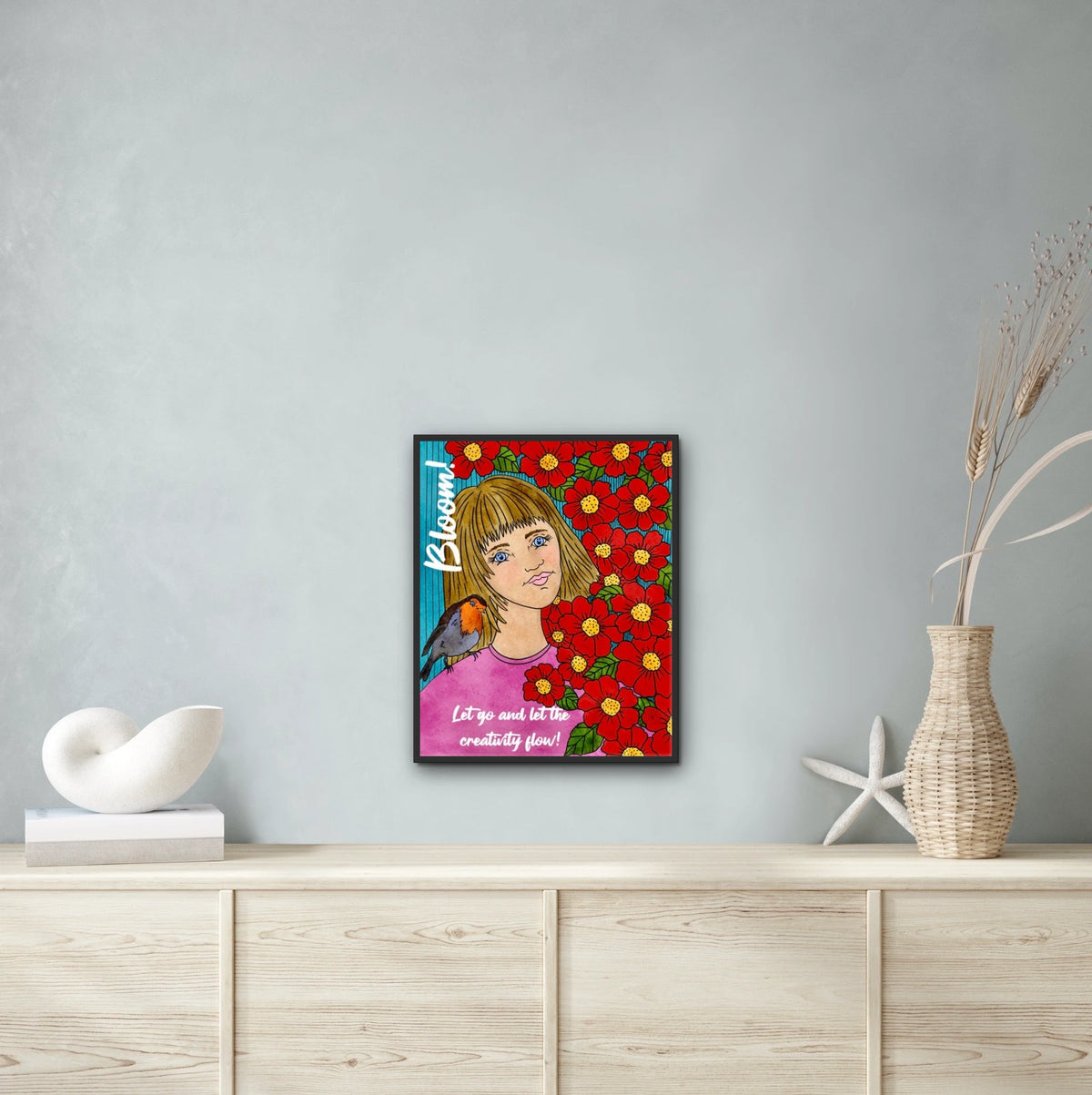 Bloom - large 24 x 36 framed art print shown hanging on a wall