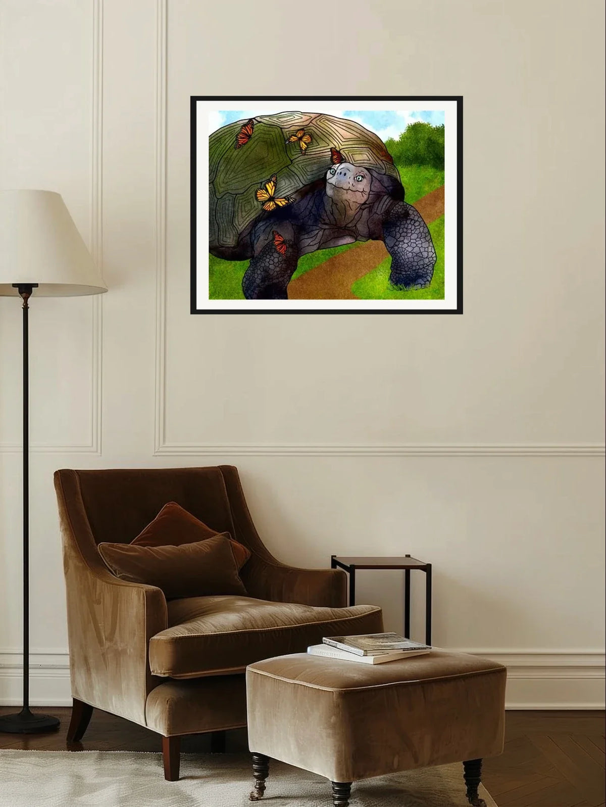 Boxie and Friends - large 24 x 36 matted and framed art print shown hanging on a wall