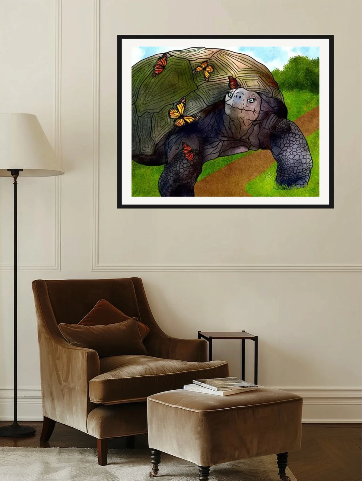 Boxie and Friends - extra large 36 x 48 matted and framed art print shown hanging on a wall