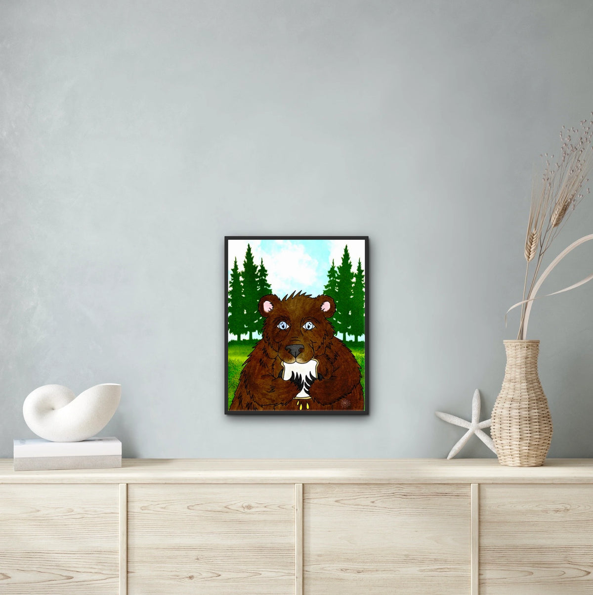 Bryan Bear - large 24 x 36 framed art print shown hanging on a wall