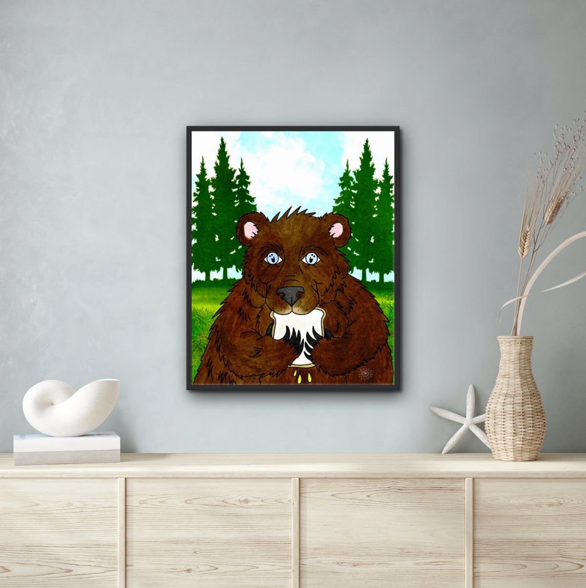Bryan Bear - extra large 36 x 48 framed art print shown hanging on a wall