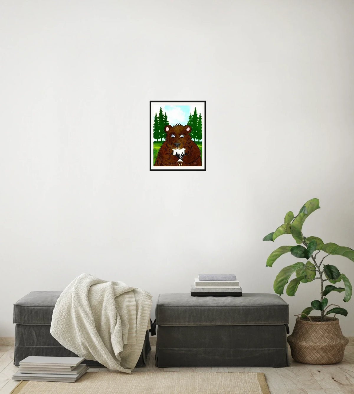 Bryan Bear - medium 12 x 16 matted and framed art print shown hanging on a wall