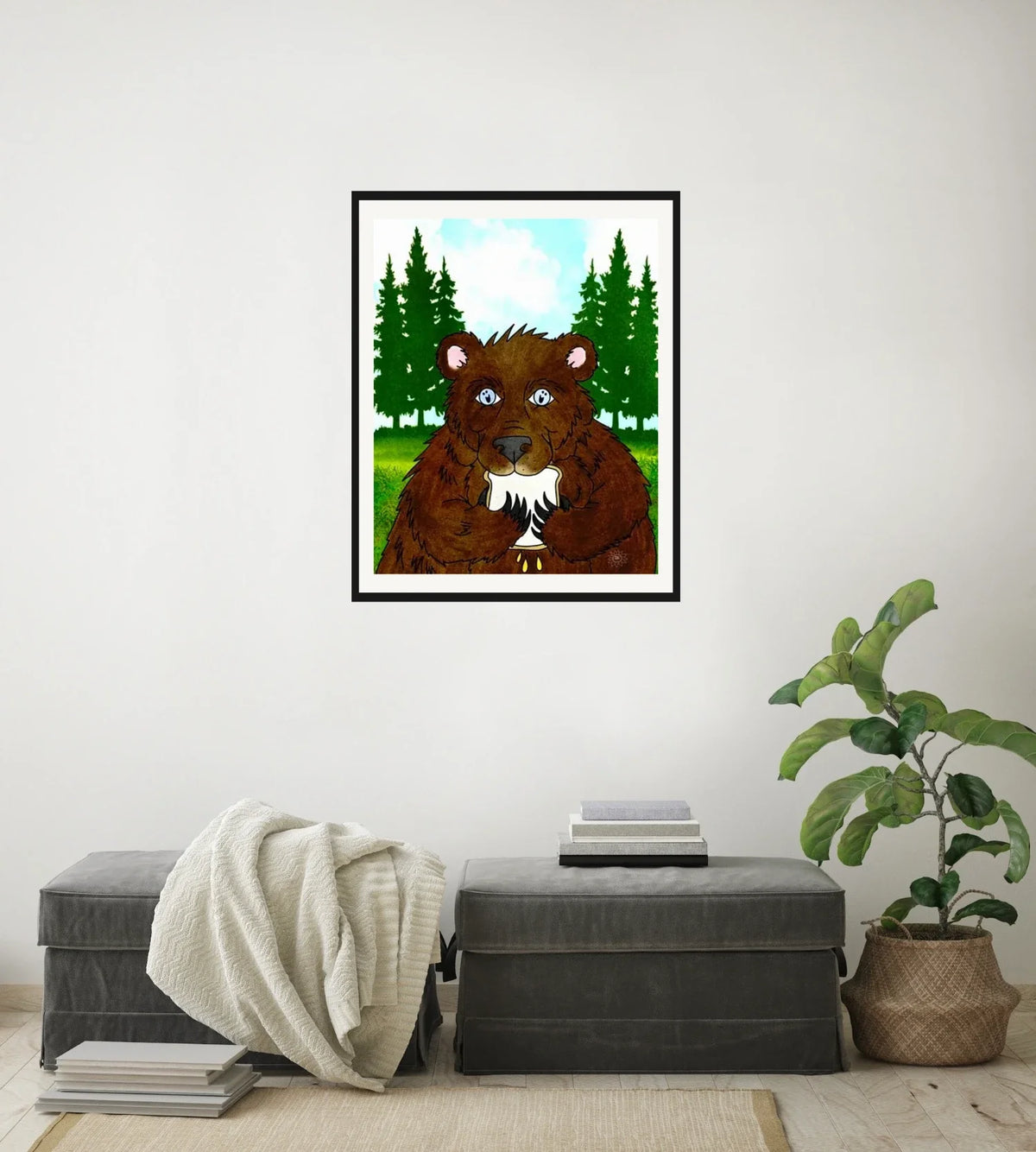 Bryan Bear - large 24 x 36 matted and framed art print shown hanging on a wall