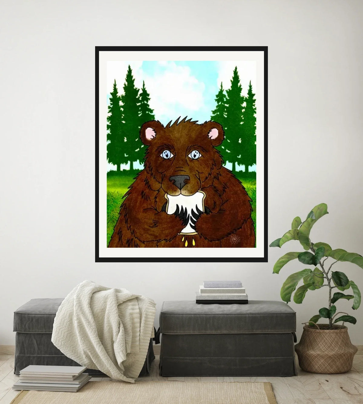 Bryan Bear - extra large 36 x 48 matted and framed art print shown hanging on a wall