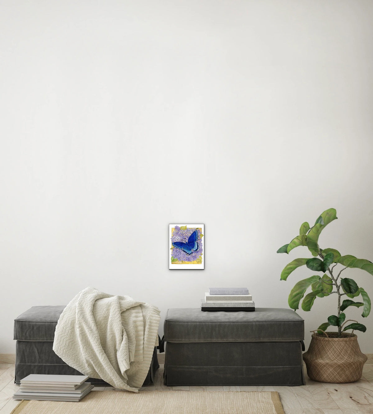 Butterfly On Lilac - small 8 x 10 unframed art print shown hanging on a wall