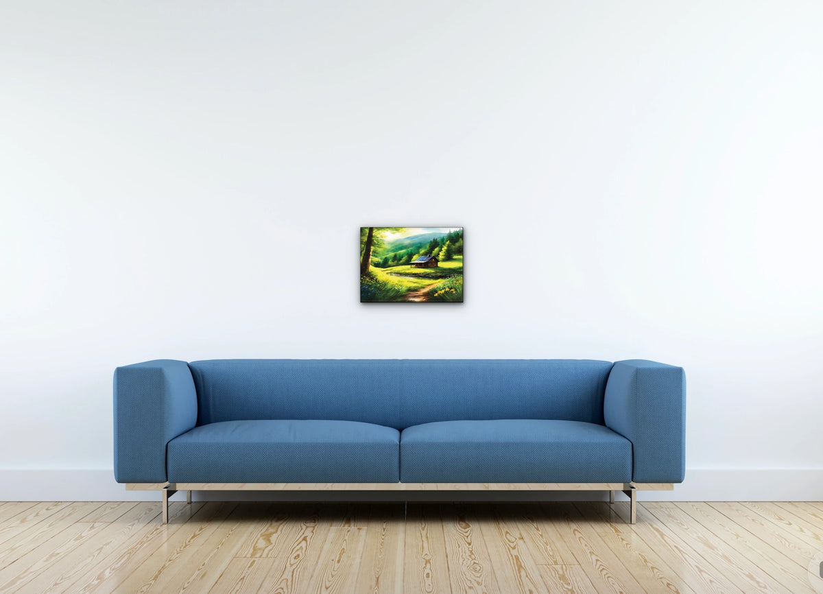 Cabin Spring - medium 12 x 16 unframed art print shown hanging on a wall