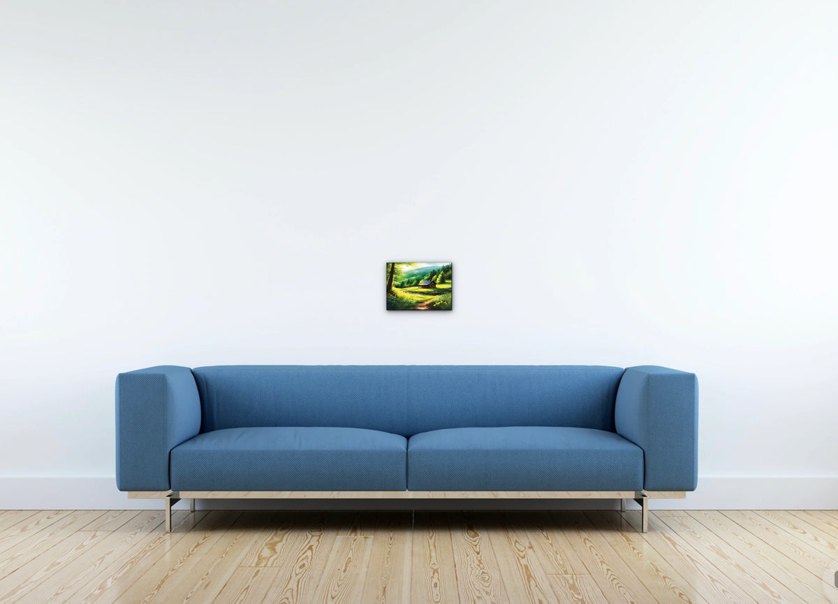 Cabin Spring - small 8 x 10 unframed art print shown hanging on a wall
