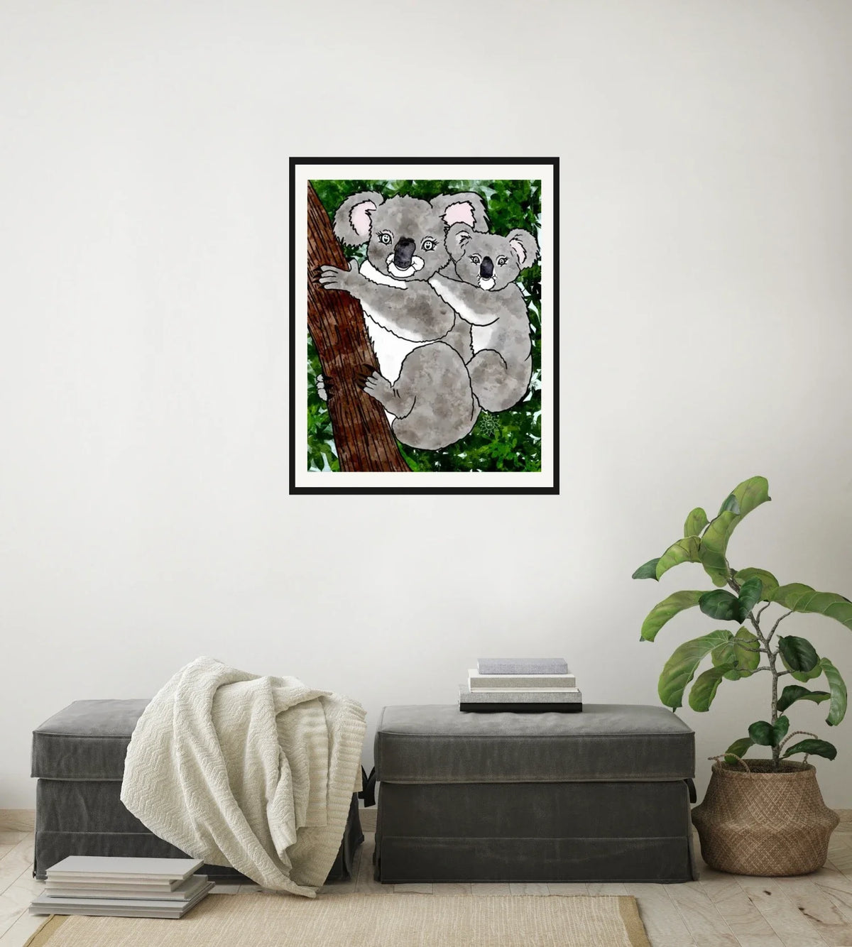Charlotte and Poppy Kola - large 24 x 36 matted and framed art print shown hanging on a wall