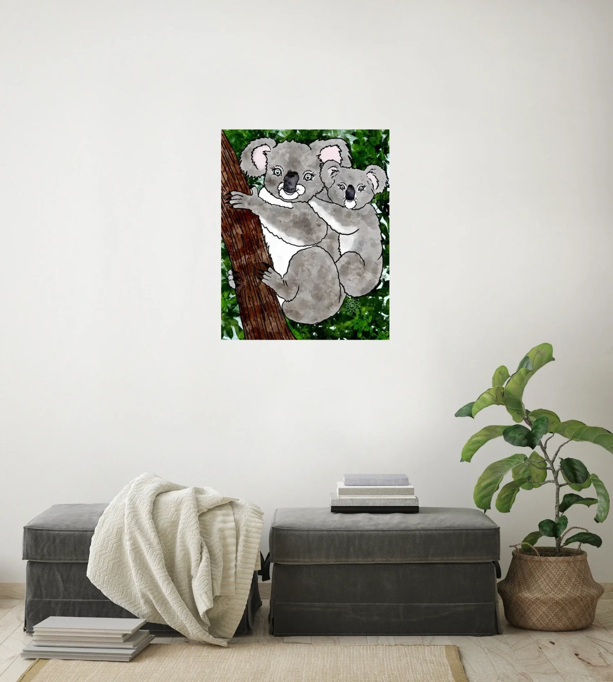 Charlotte and Poppy Kola - large 24 x 36 unframed art print shown hanging on a wall