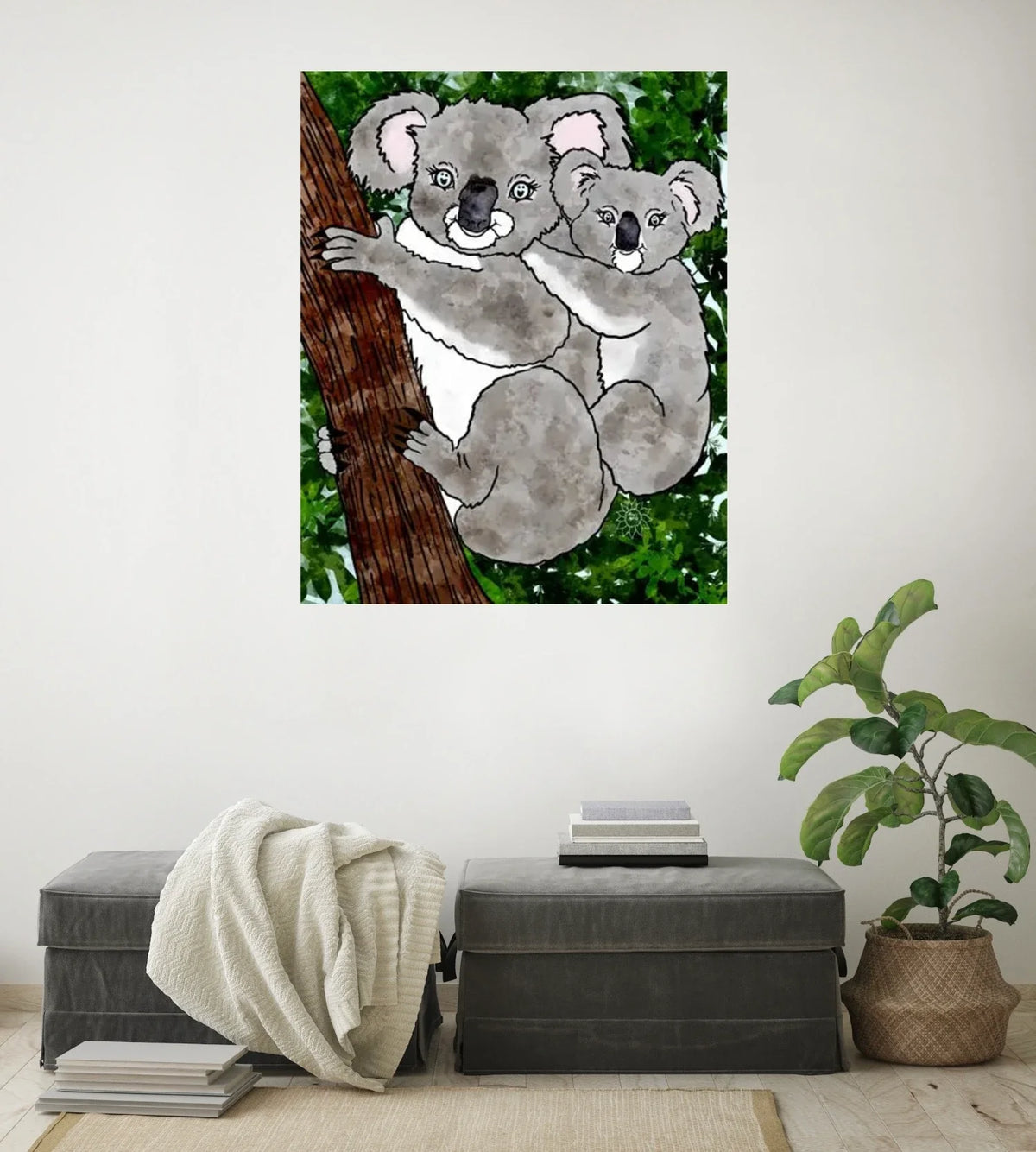 Charlotte and Poppy Kola - extra large 36 x 48 unframed art print shown hanging on a wall