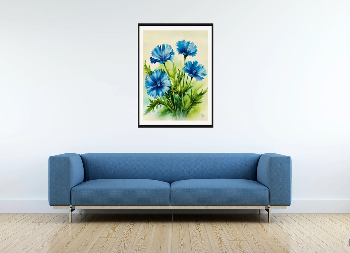 Chicory - large 24 x 36 matted and framed art print shown hanging on a wall