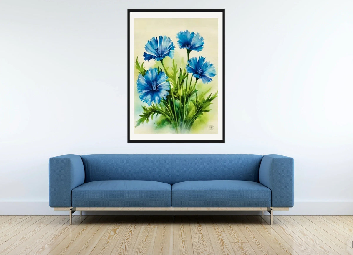 Chicory - extra large 36 x 48 matted and framed art print shown hanging on a wall