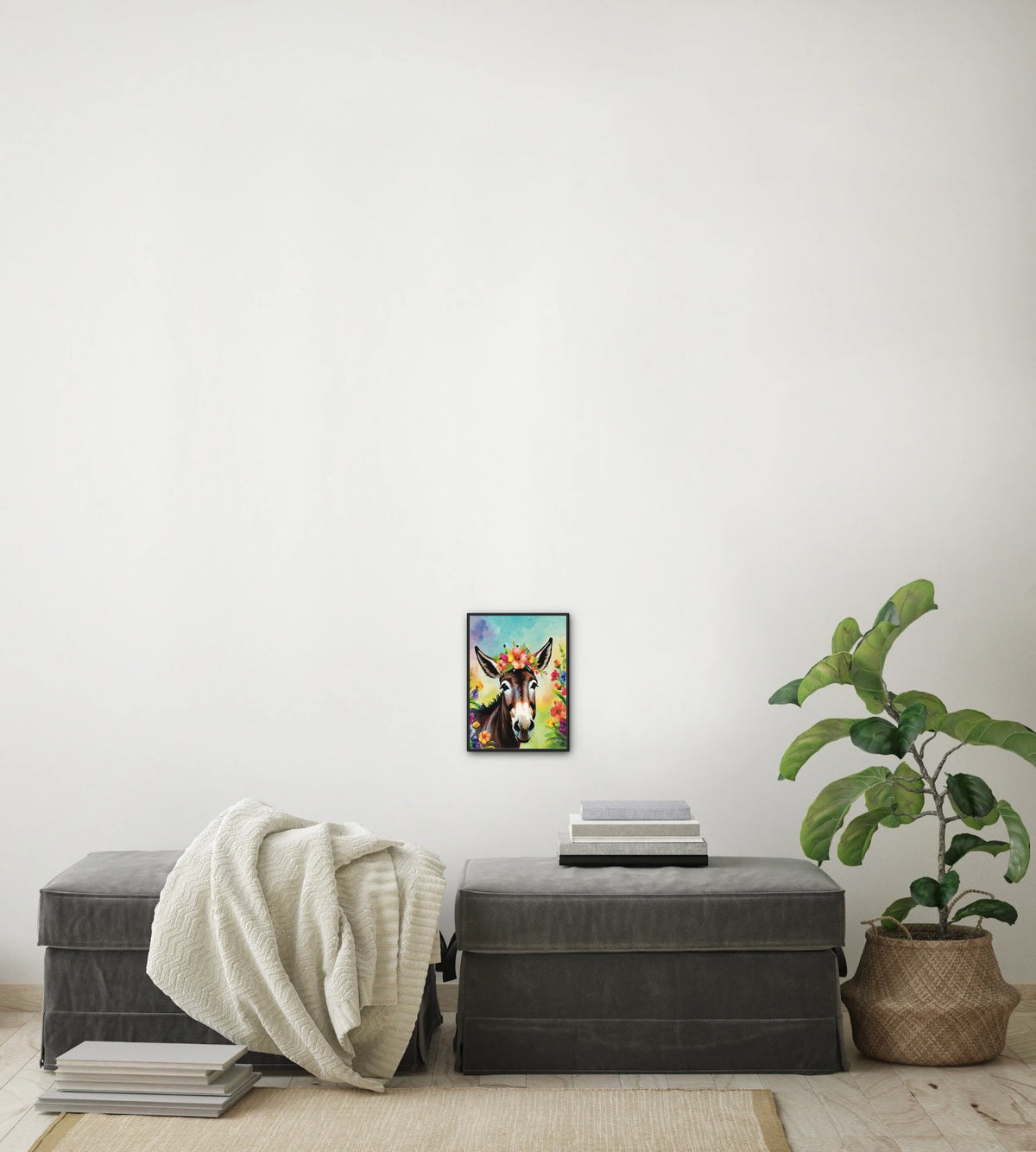 Cleo the Donkey - small 8 x 10 framed art print shown hanging on a wall
