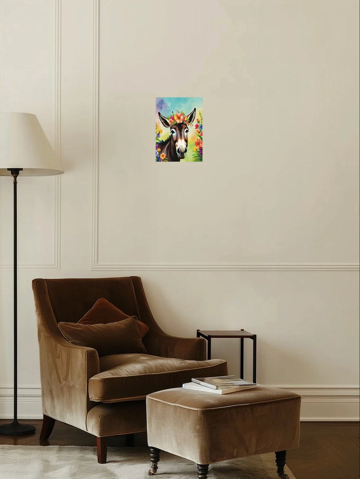 Cleo the Donkey - medium 12 x 16 unframed art print shown hanging on a wall