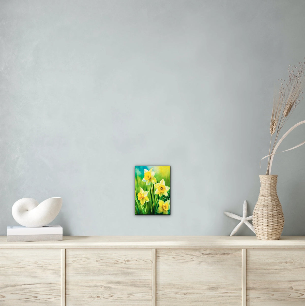 Daffodils - medium 12 x 16 unframed art print shown hanging on a wall