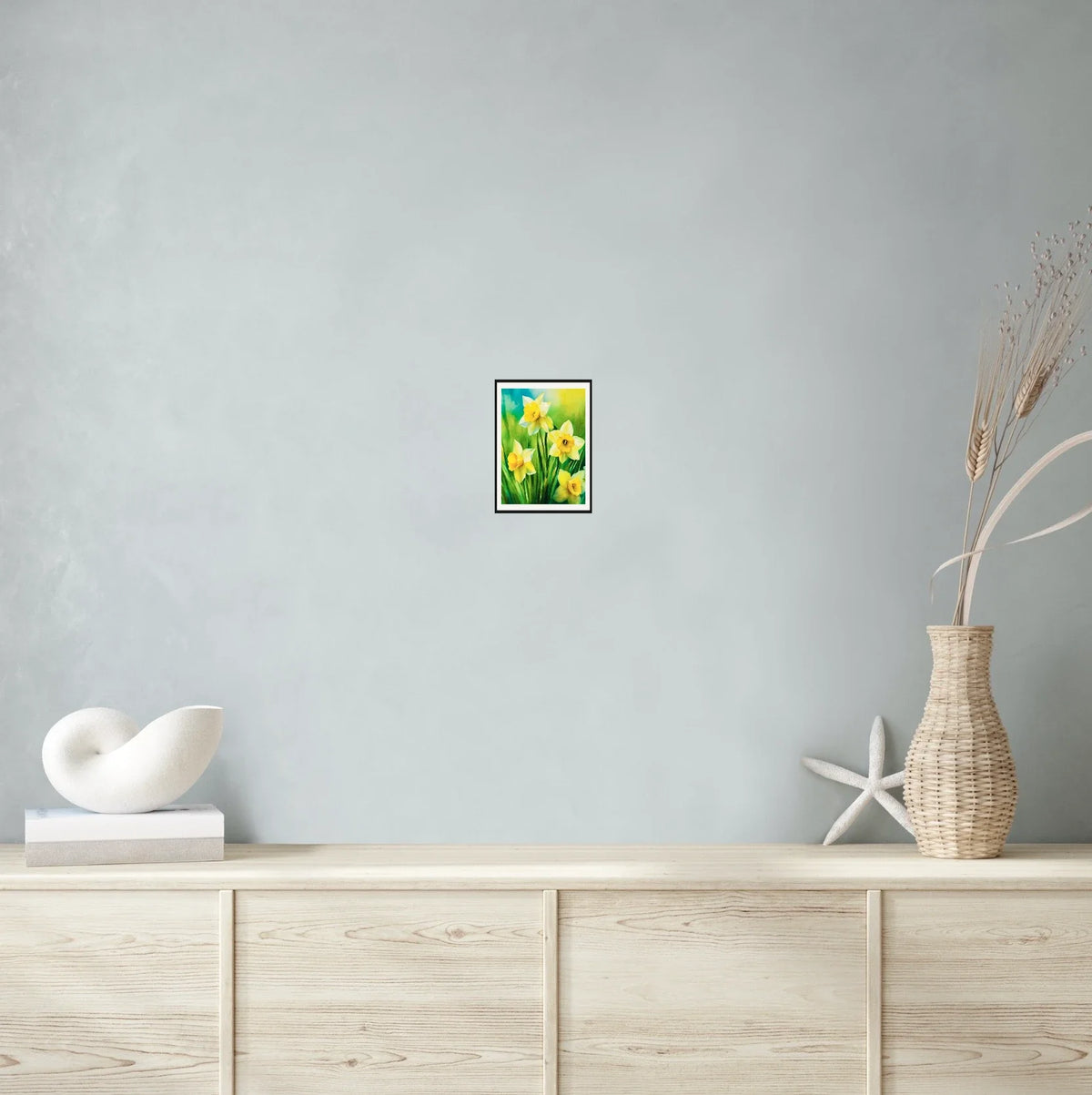 Daffodils - small 8 x 10 matted and framed art print shown hanging on a wall