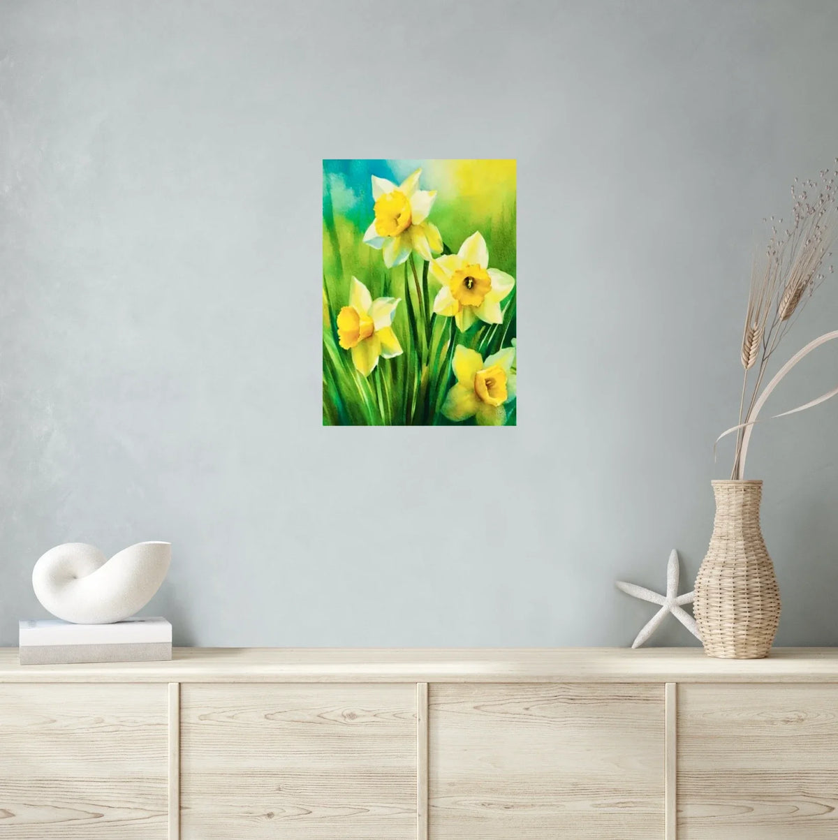 Daffodils - large 24 x 36 unframed art print shown hanging on a wall