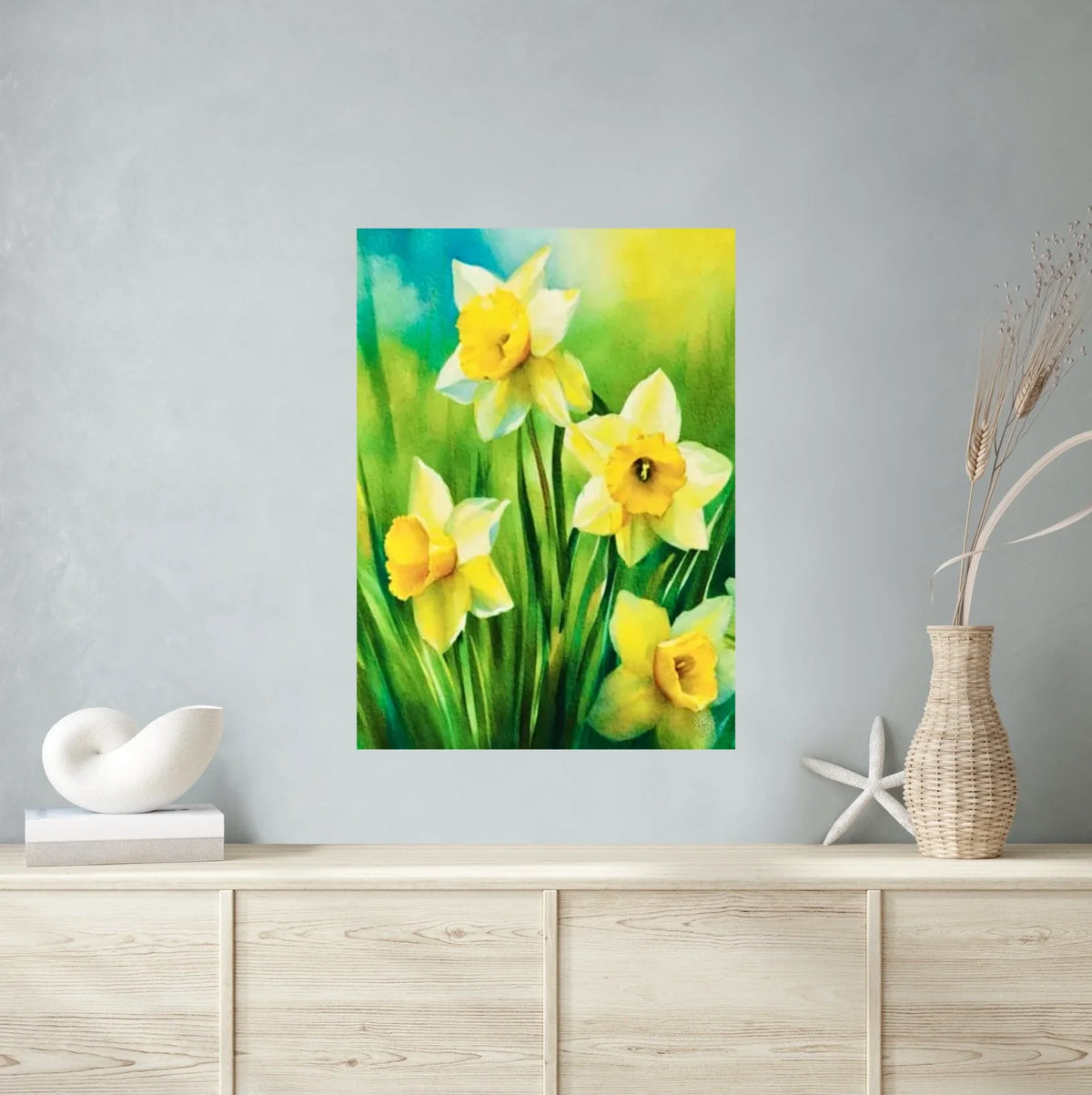 Daffodils - extra large 36 x 48 unframed art print shown hanging on a wall