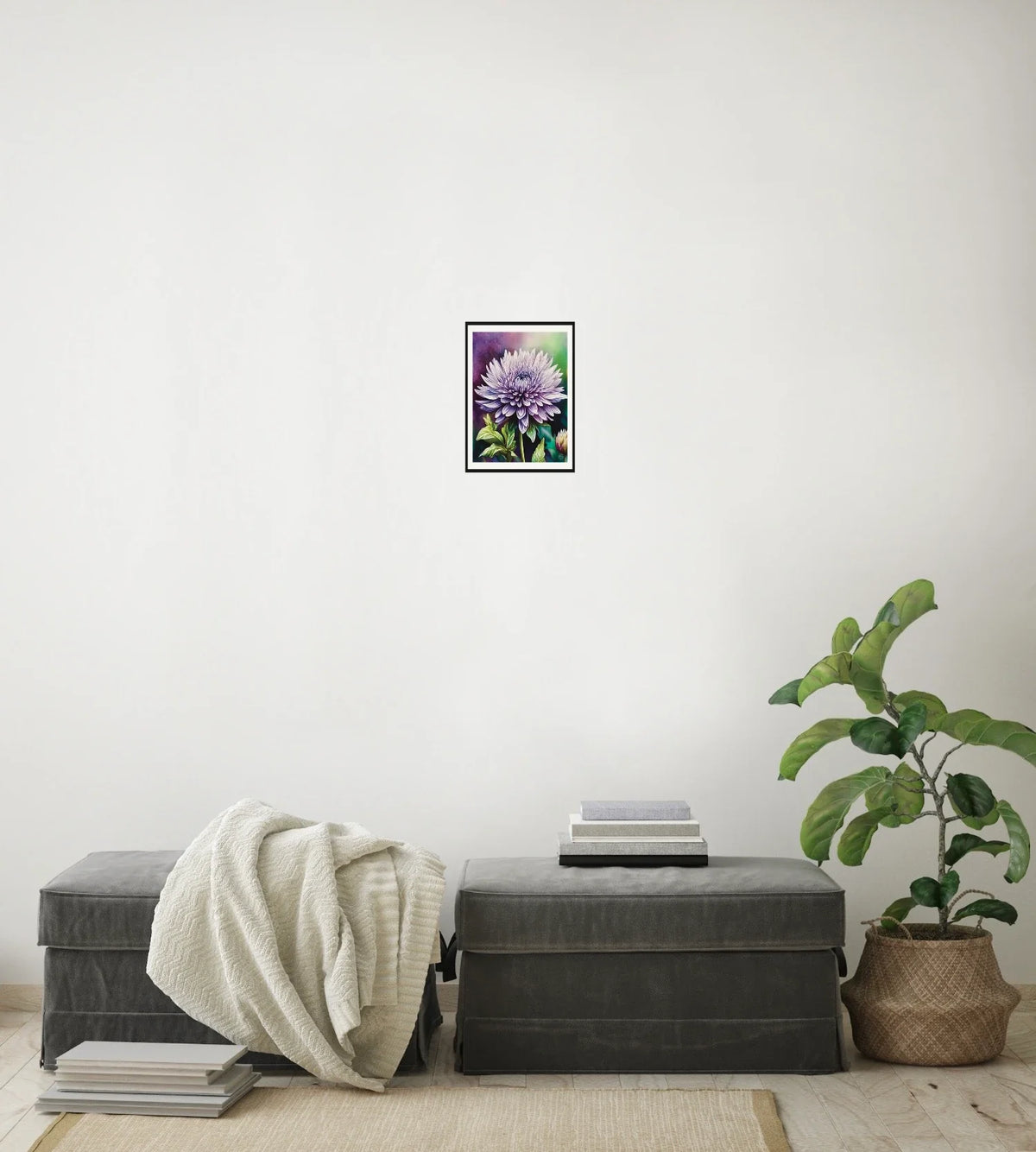 Dahlia - small 8 x 10 matted and framed art print shown hanging on a wall