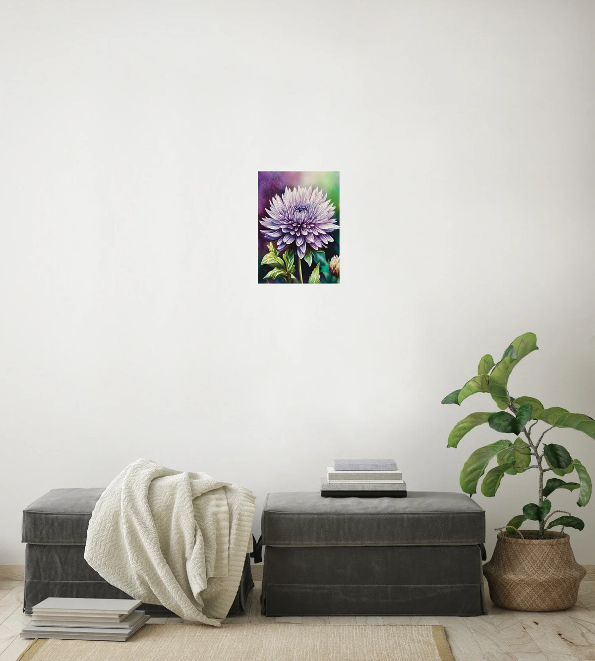 Dahlia - medium 12 x 16 unframed art print shown hanging on a wall