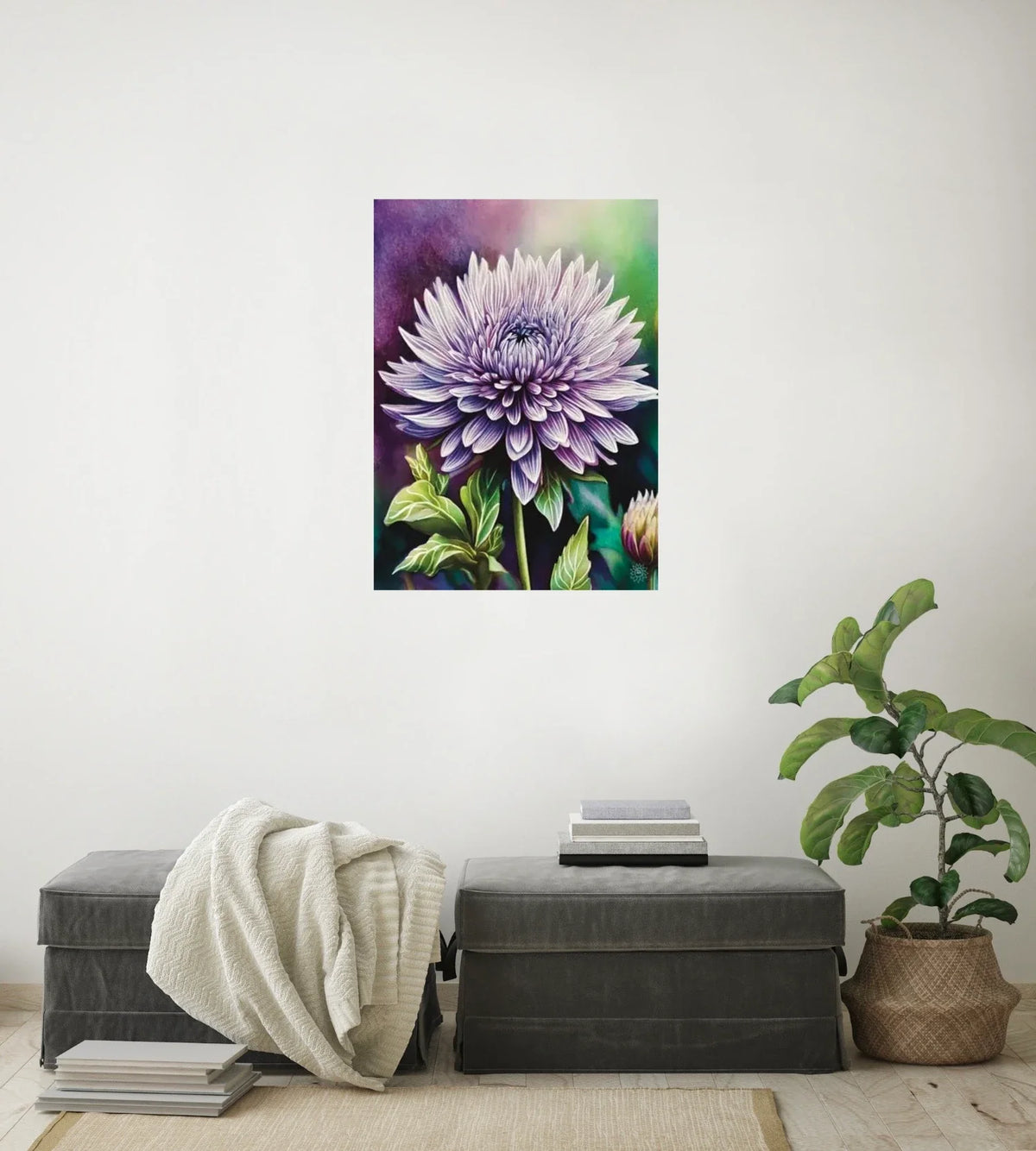 Dahlia - large 24 x 36 unframed art print shown hanging on a wall