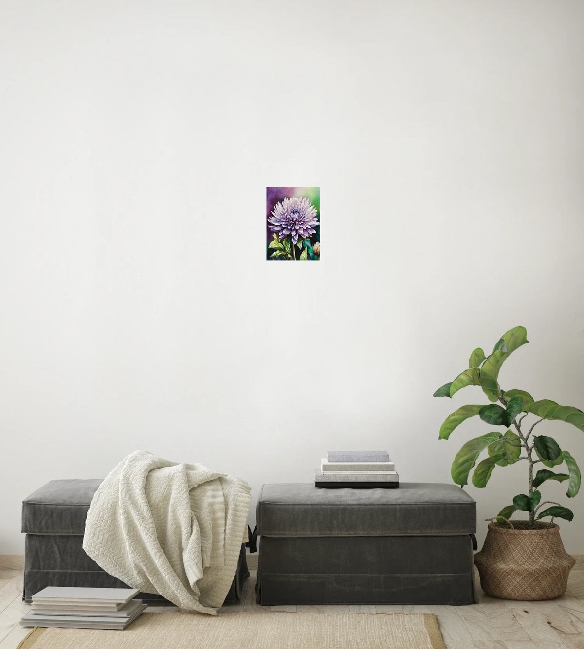 Dahlia - small 8 x 10 unframed art print shown hanging on a wall