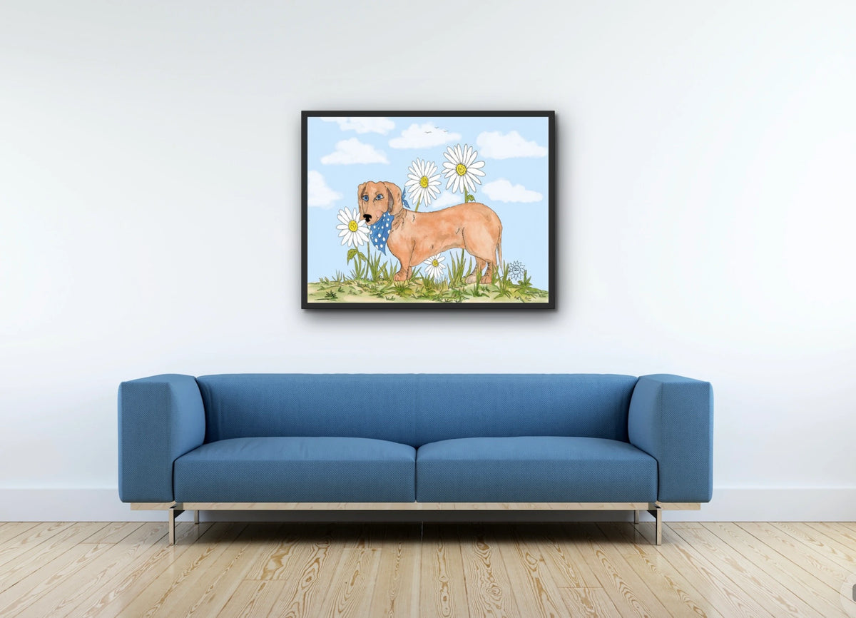 Daisy Among Daisies - large 24 x 36 framed art print shown hanging on a wall