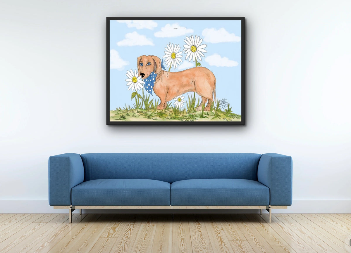Daisy Among Daisies - extra large 36 x 48 framed art print shown hanging on a wall