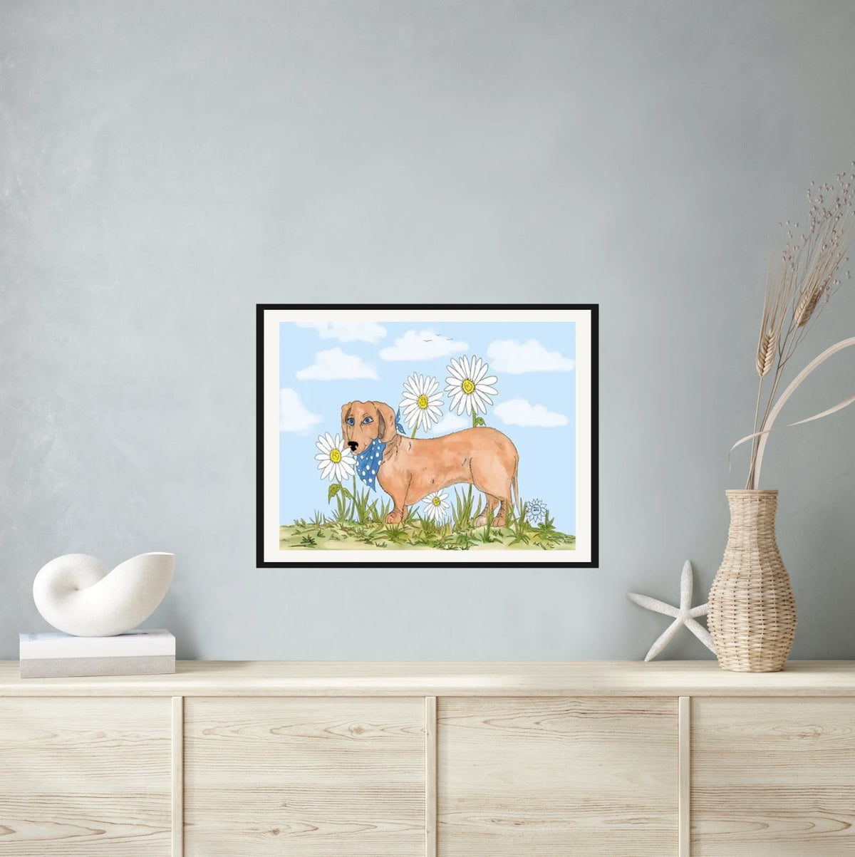 Daisy Among Daisies - large 24 x 36 matted and framed art print shown hanging on a wall