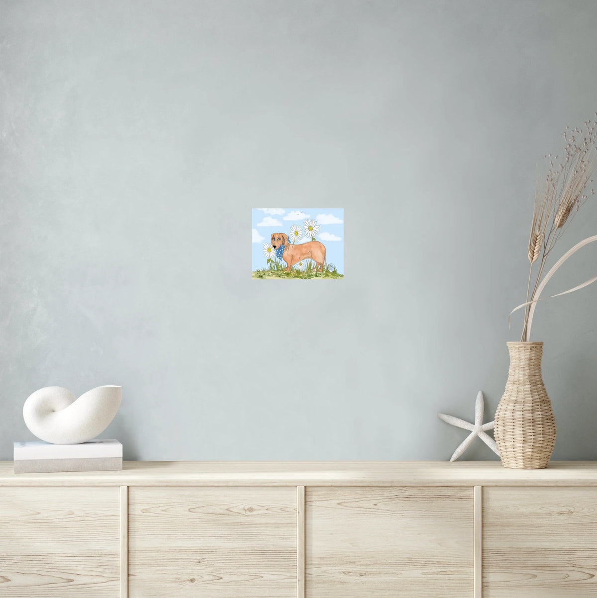 Daisy Among Daisies - medium 12 x 16 unframed art print shown hanging on a wall