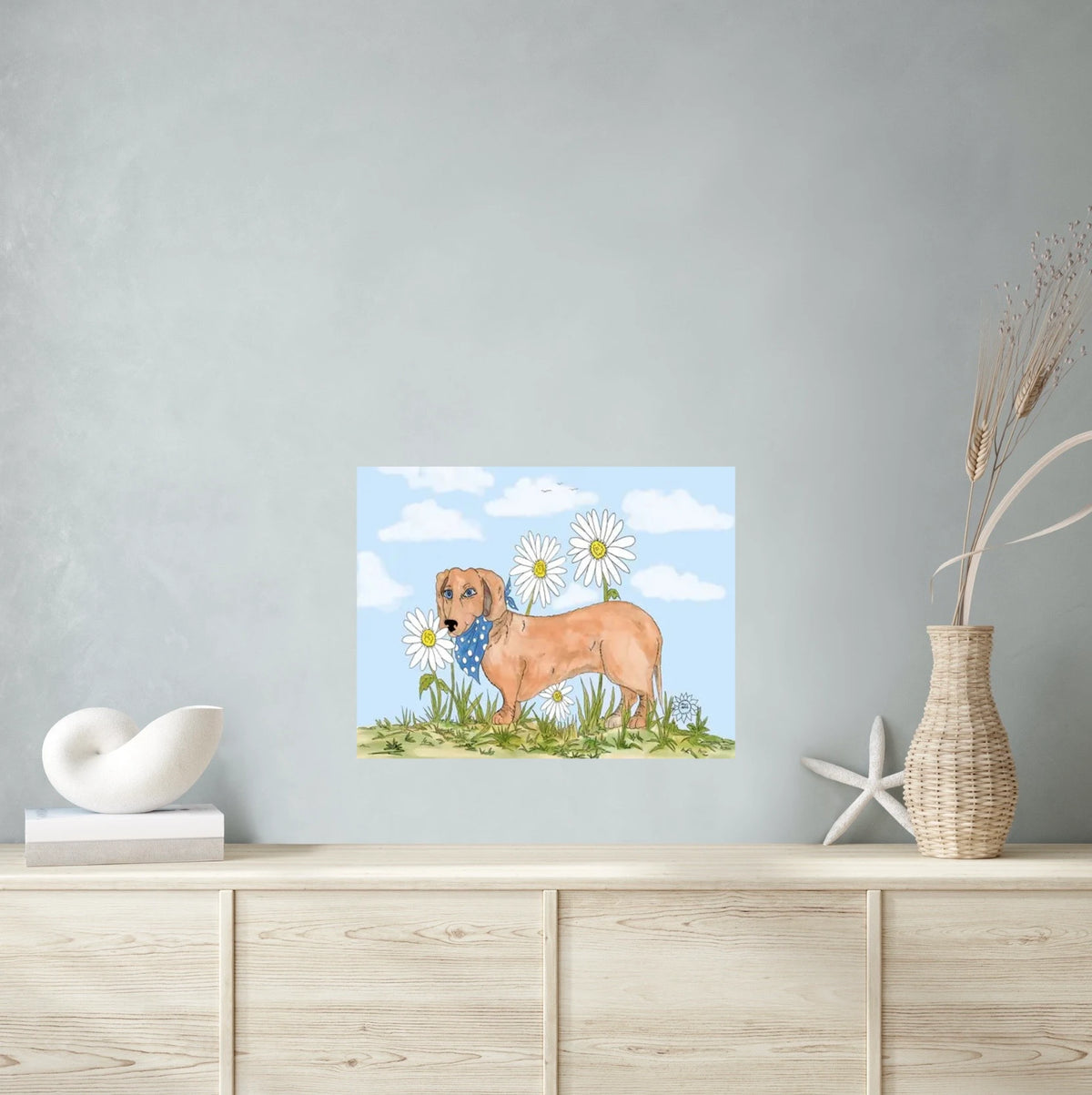 Daisy Among Daisies - large 24 x 36 unframed art print shown hanging on a wall