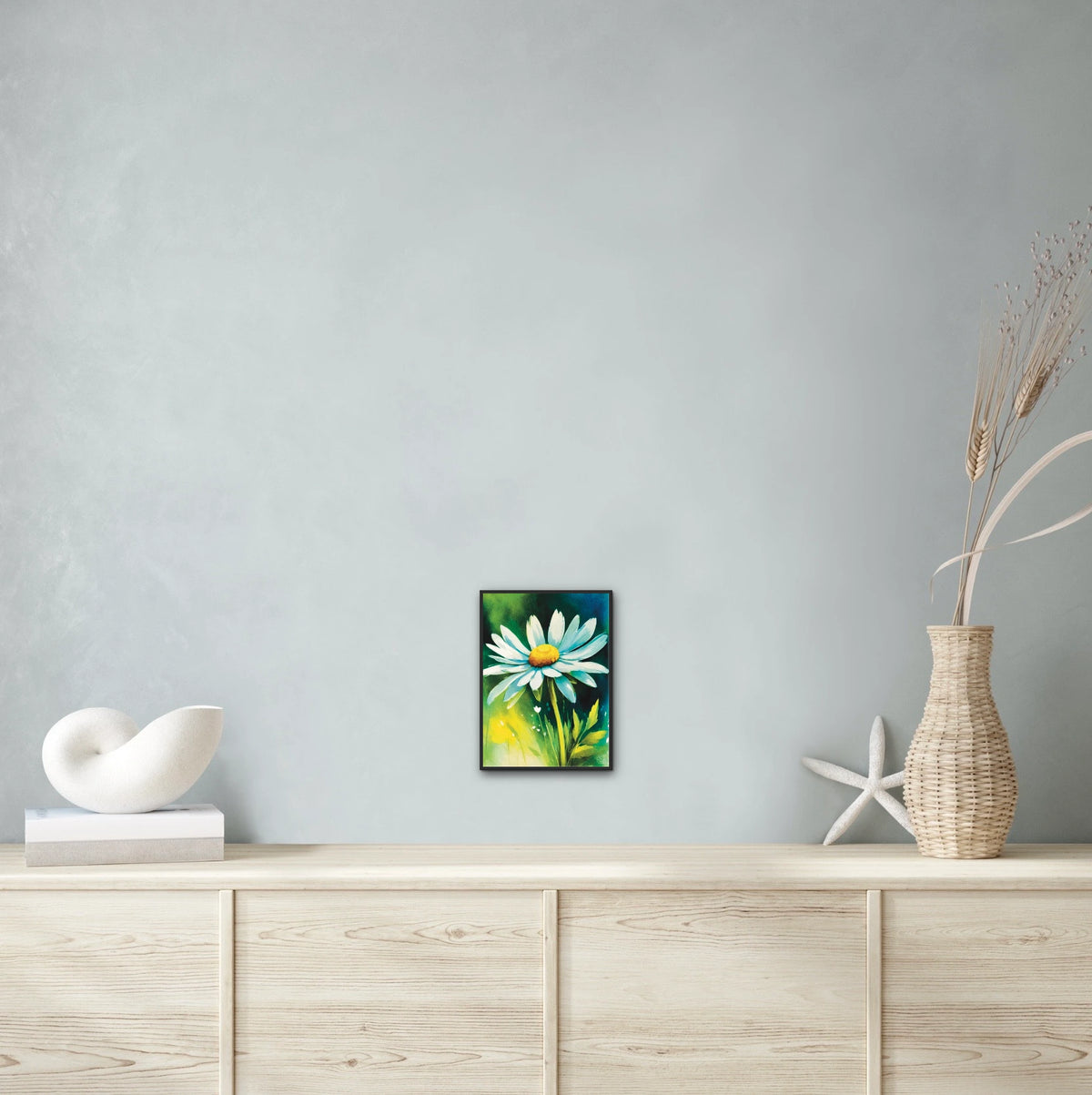 Daisy - medium 12 x 16 framed art print shown hanging on a wall