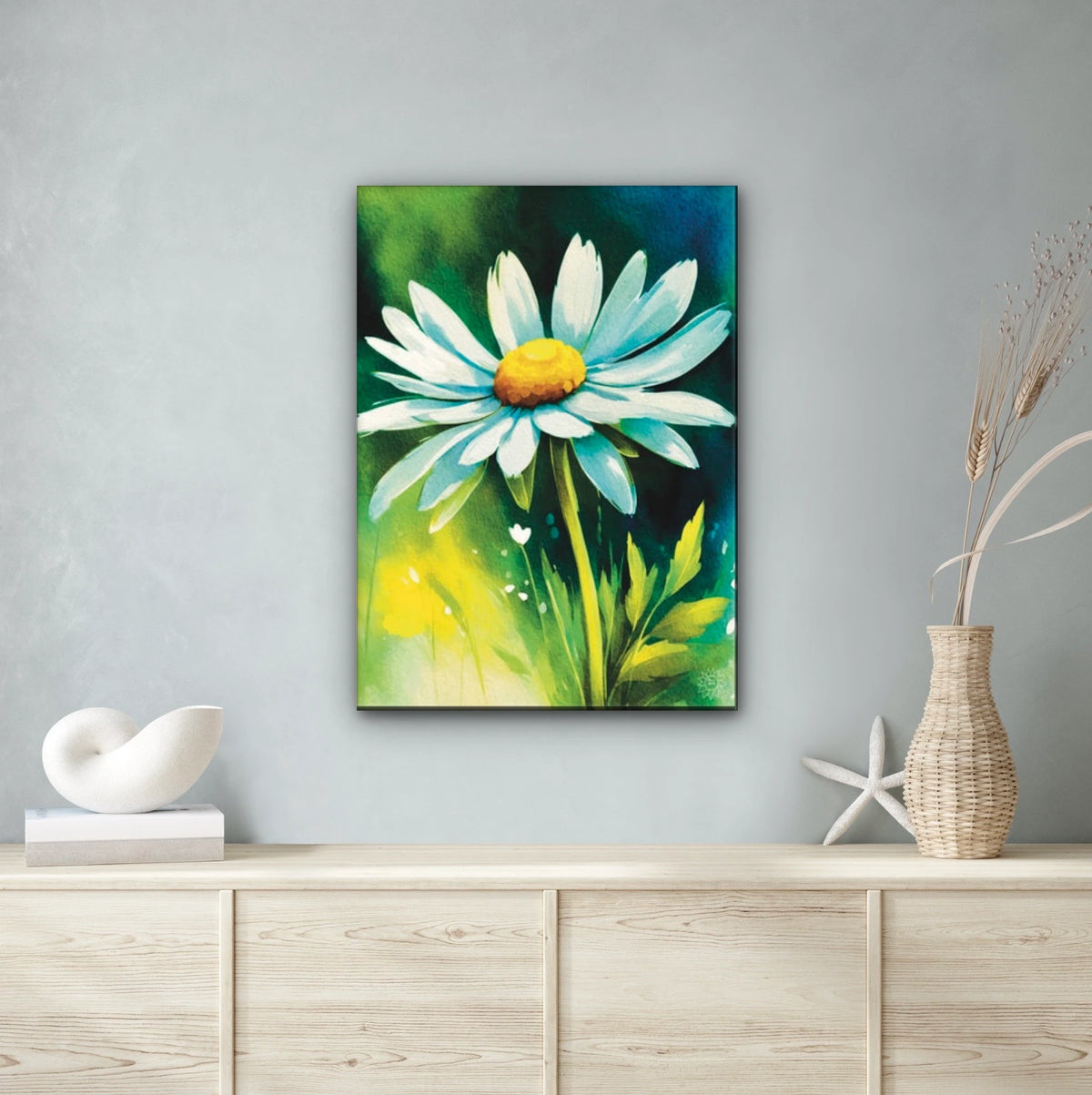 Daisy - extra large 36 x 48 unframed art print shown hanging on a wall
