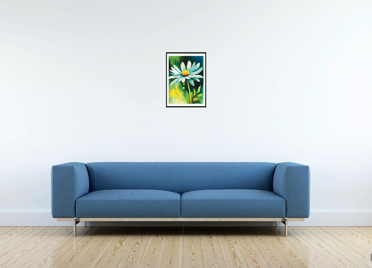 Daisy - medium 12 x 16 matted and framed art print shown hanging on a wall