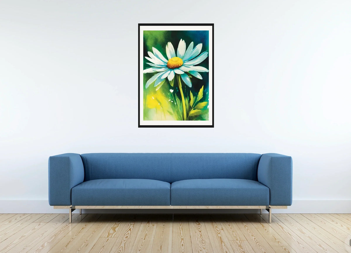Daisy - large 24 x 36 matted and framed art print shown hanging on a wall