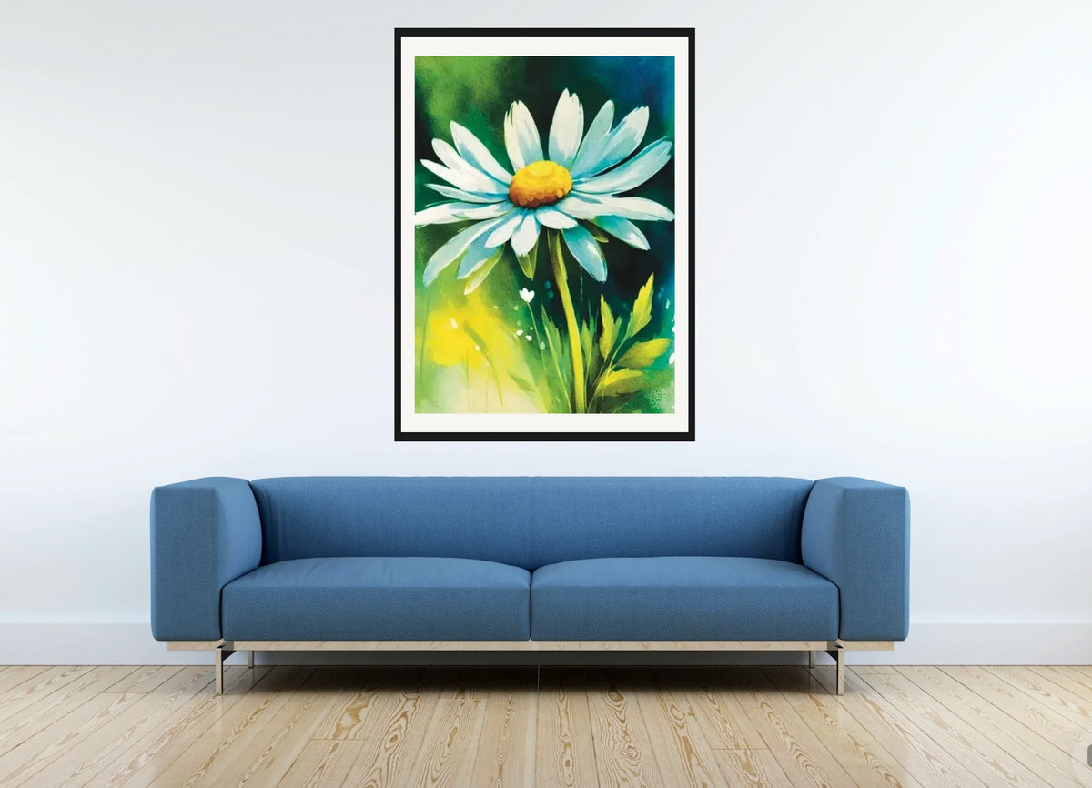 Daisy - extra large 36 x 48 matted and framed art print shown hanging on a wall