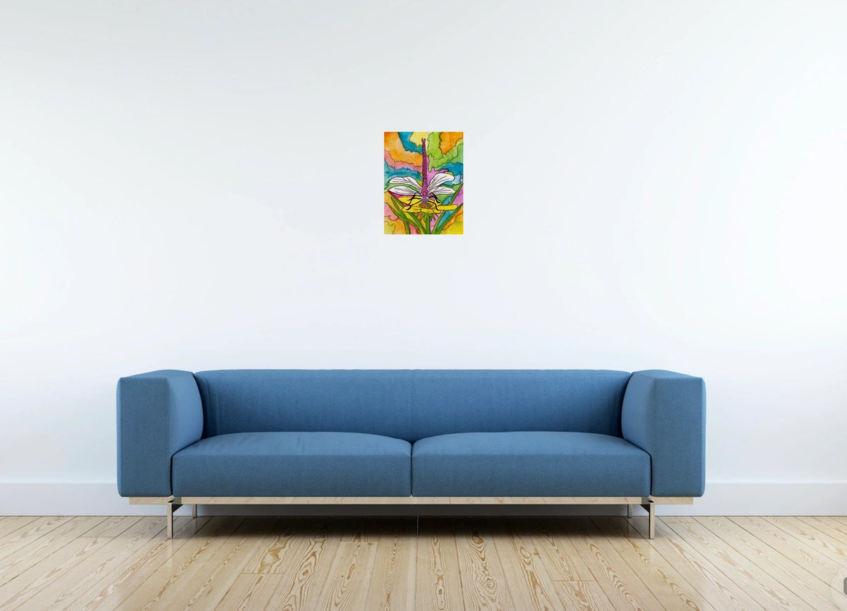 Dart the Dragonfly - medium 12 x 16 unframed art print shown hanging on a wall