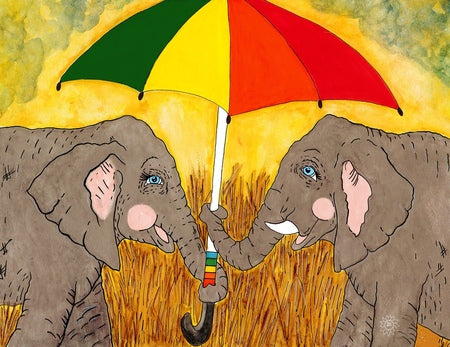 Elephants with Umbrella