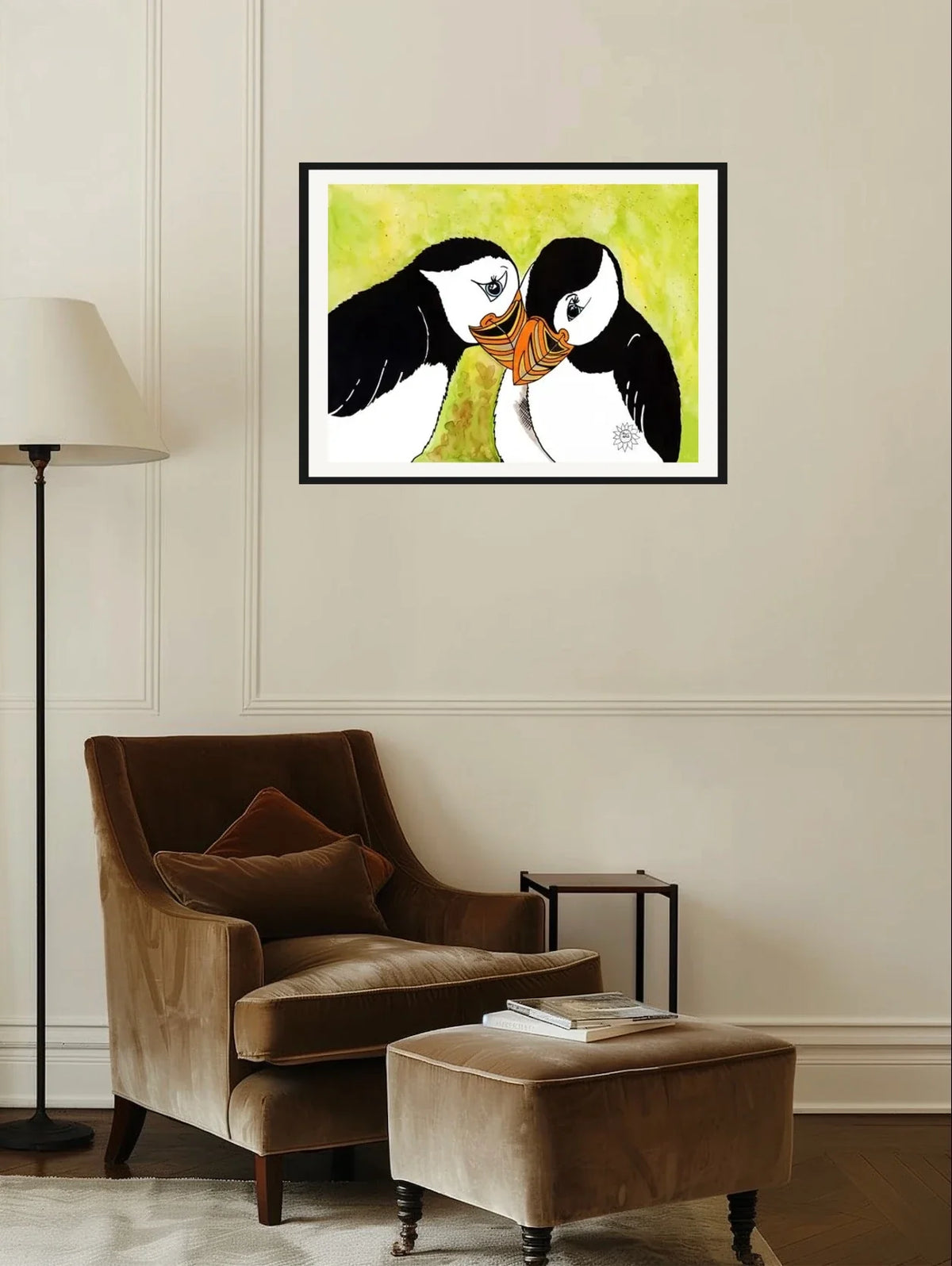 Empty Nesters - large 24 x 36 matted and framed art print shown hanging on a wall