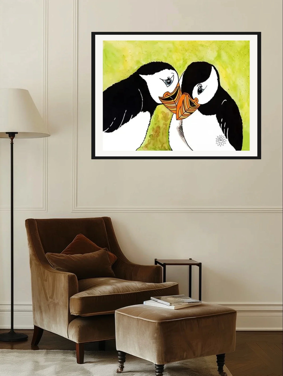 Empty Nesters - extra large 36 x 48 matted and framed art print shown hanging on a wall