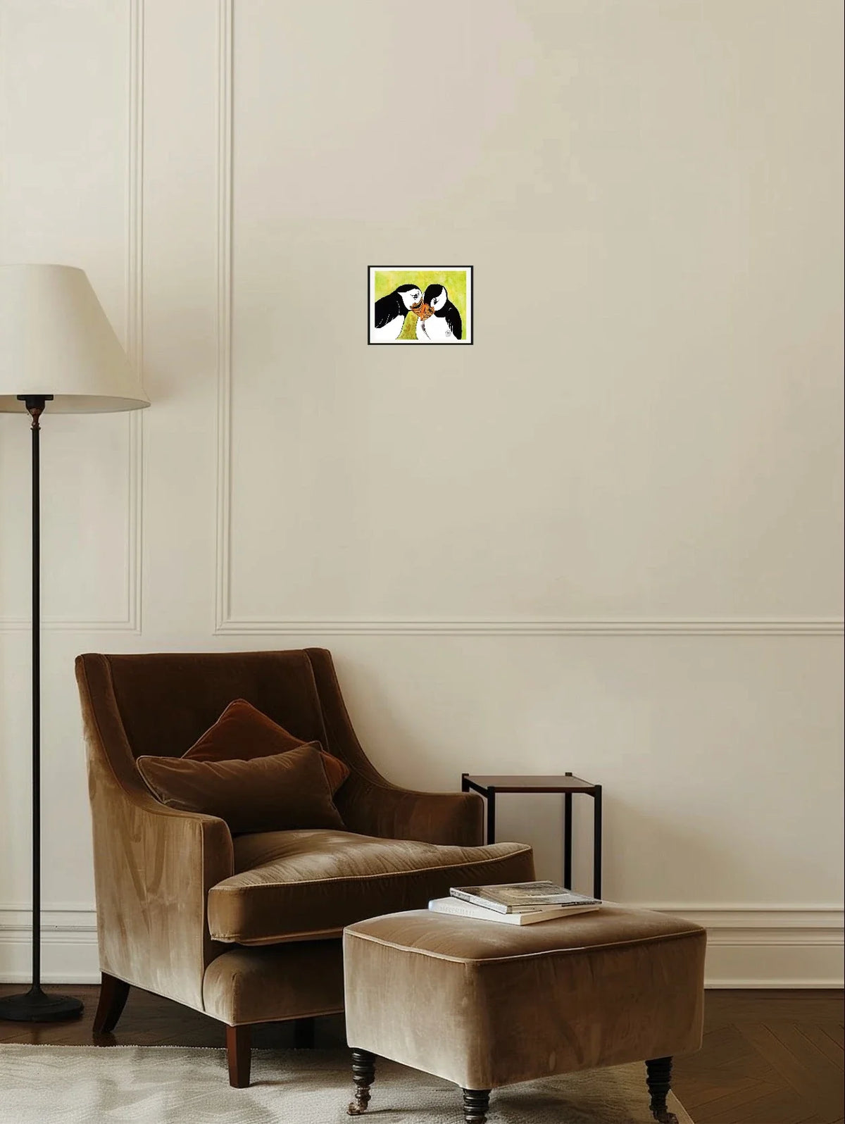 Empty Nesters - small 8 x 10 matted and framed art print shown hanging on a wall